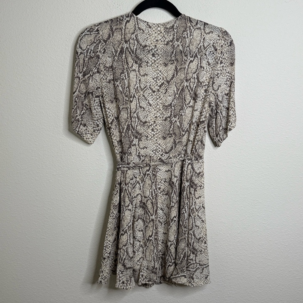 Reformation Monica Wrap Mini Dress Python Snake Print Size Medium PTP-18” - Picture 3 of 16